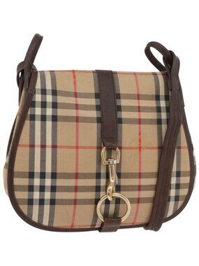 Burberrys Nova Check Shoulder Bag Canvas Leather Beige Gold